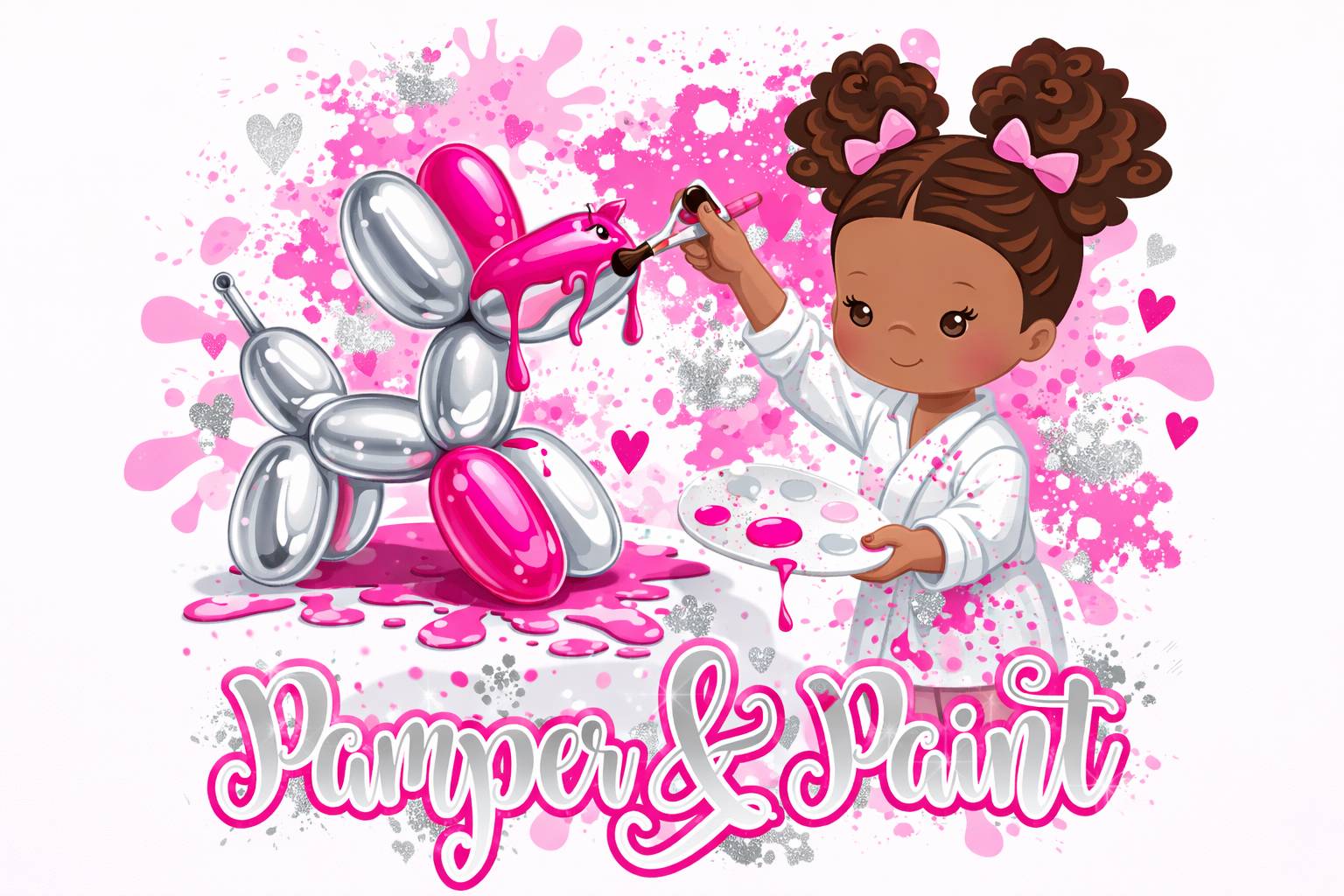 Pamper and Paint spa party for girls drip painting poodle puppy DeKalb County GA birthday party