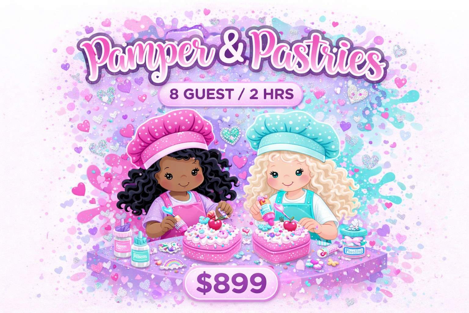 Pamper and Pastries spa party pricing 8 guests 2 hours Fayette County GA girls birthday party