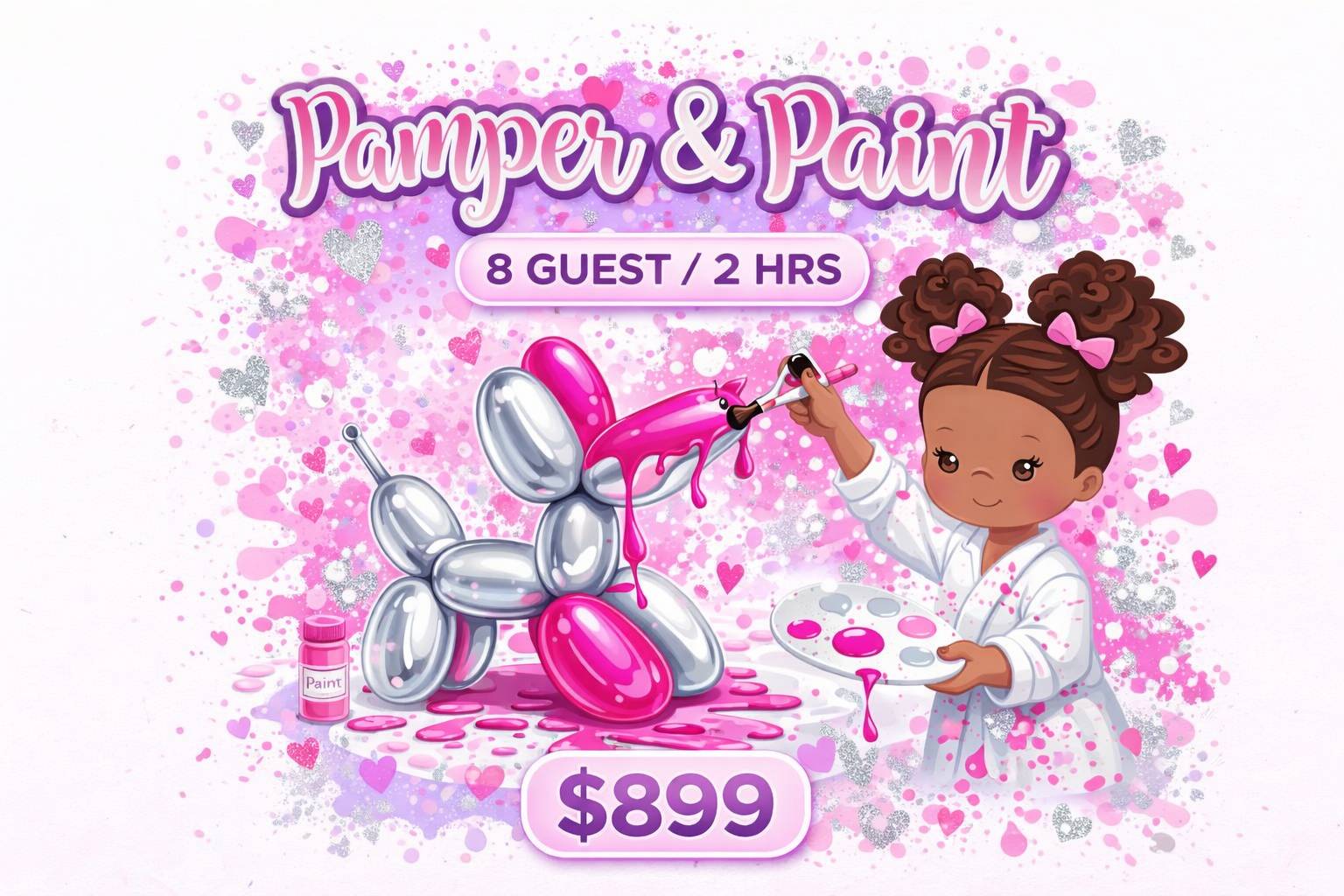 Pamper and Paint party pricing 8 guests 2 hours DeKalb County GA girls birthday party