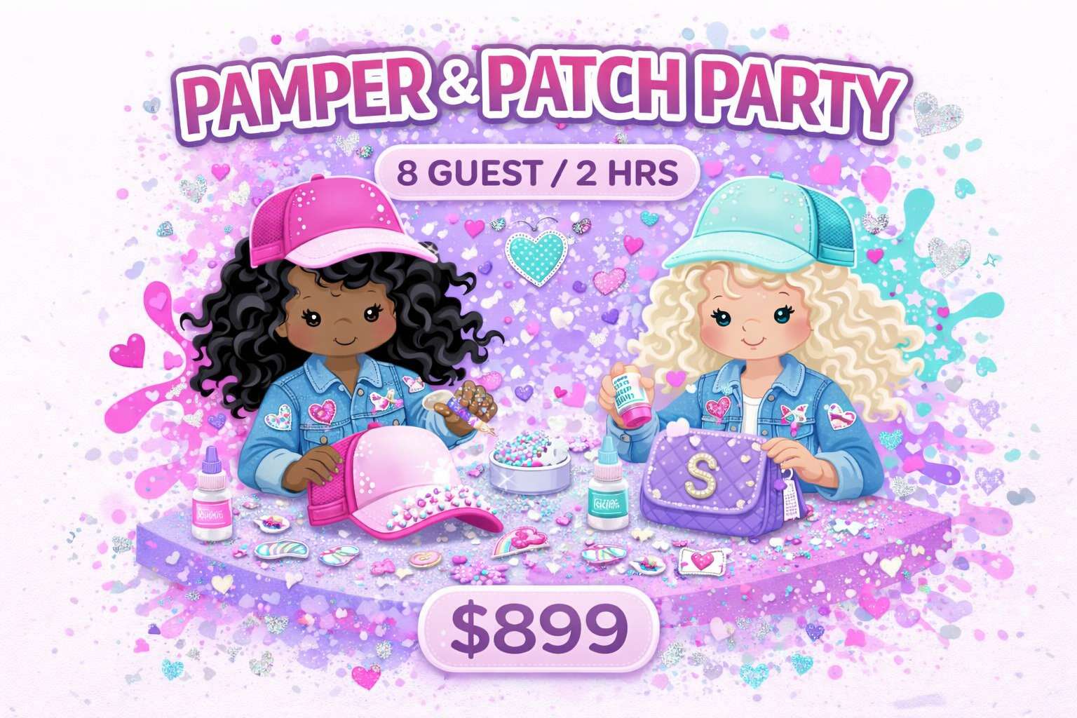 Pamper and Patches party pricing 8 guests 2 hours Gwinnett County GA girls birthday party
