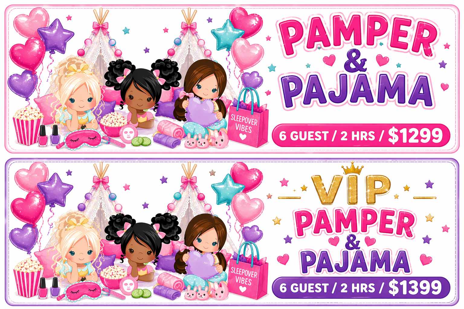 Pamper and Pajama spa sleepover party pricing 6 guests South Fulton GA girls birthday party