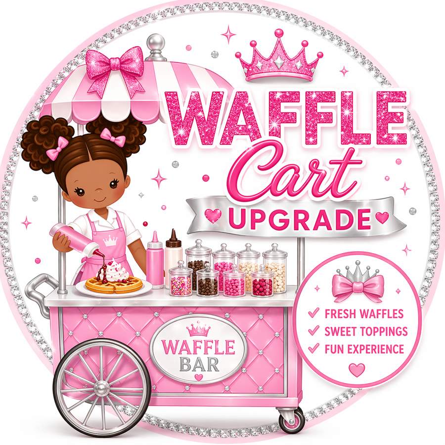 dessert cart upgrade for girls birthday party with waffle pop treat bar and luxury picnic spa party experience