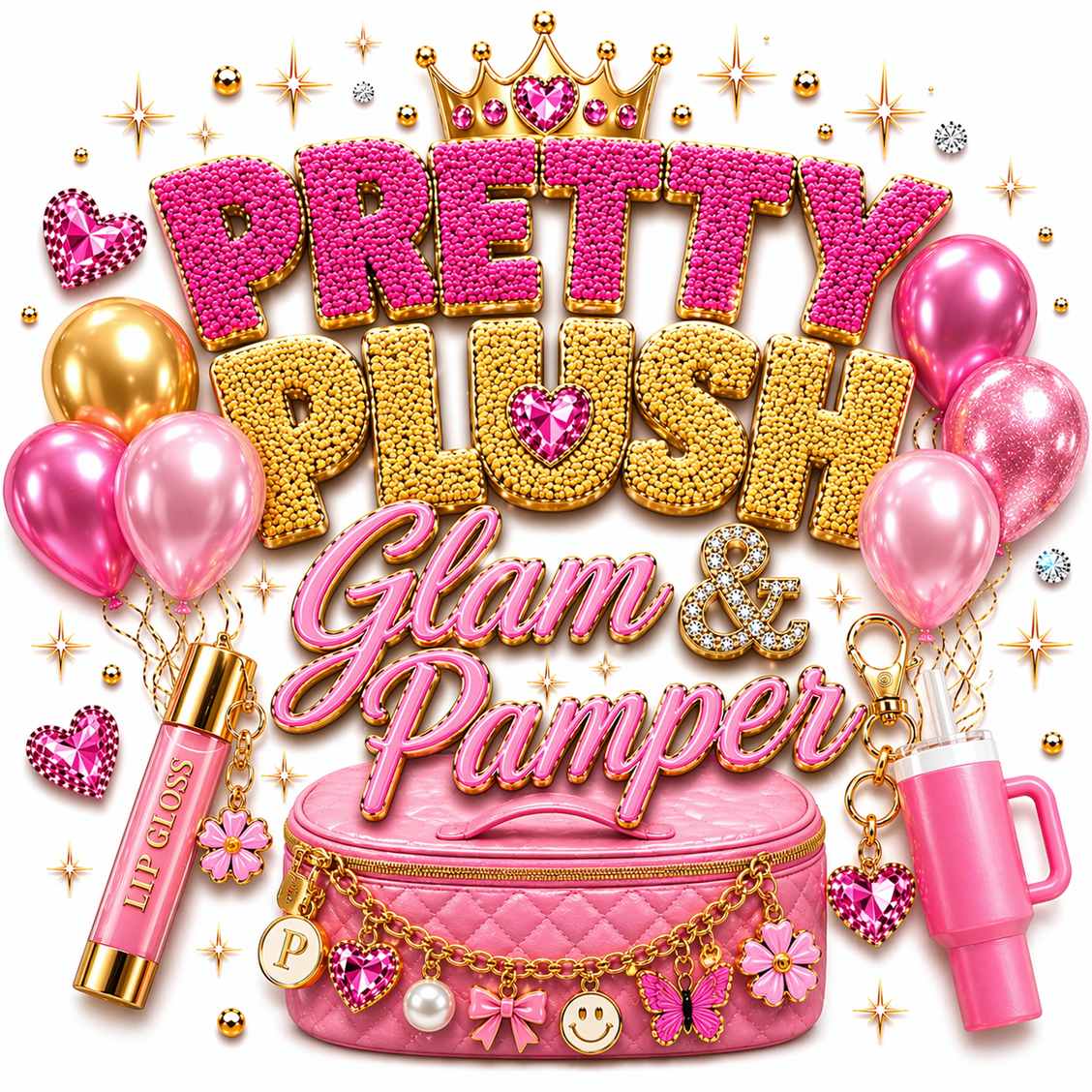 tween glam and pamper party cosmetic bag and charm keychain decorating craft for girls ages 10+ on Pretty Plush Glam Bus