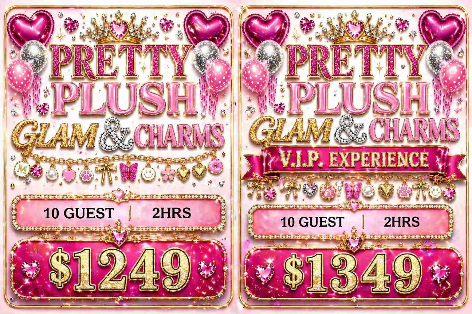 Pretty Plush Glam Bus glam and charms VIP pricing for tweens with charm bracelet and matching necklace crafting experience