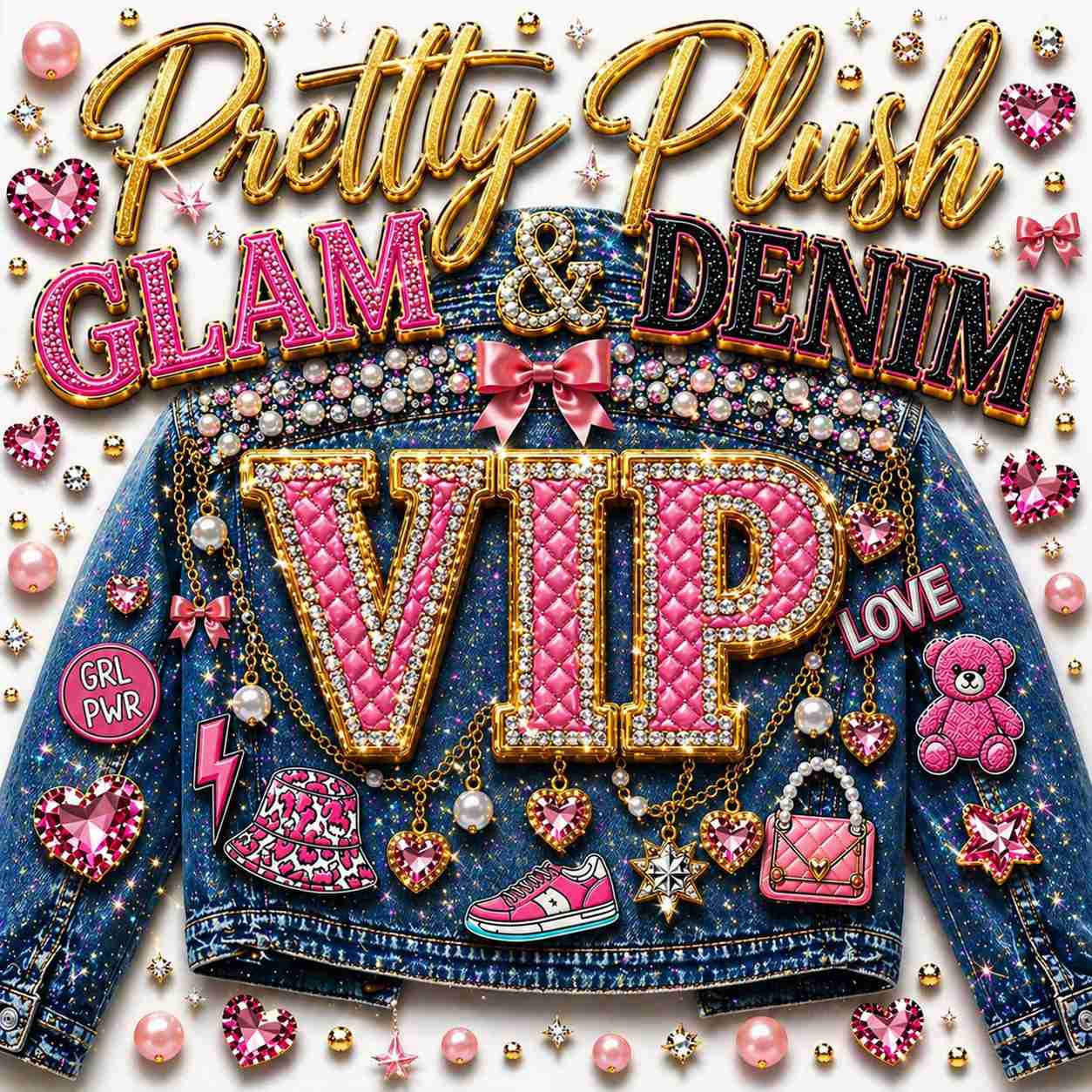 Pretty Plush Glam Bus choose your style VIP party pricing for tweens with denim jacket and hat decorating experience