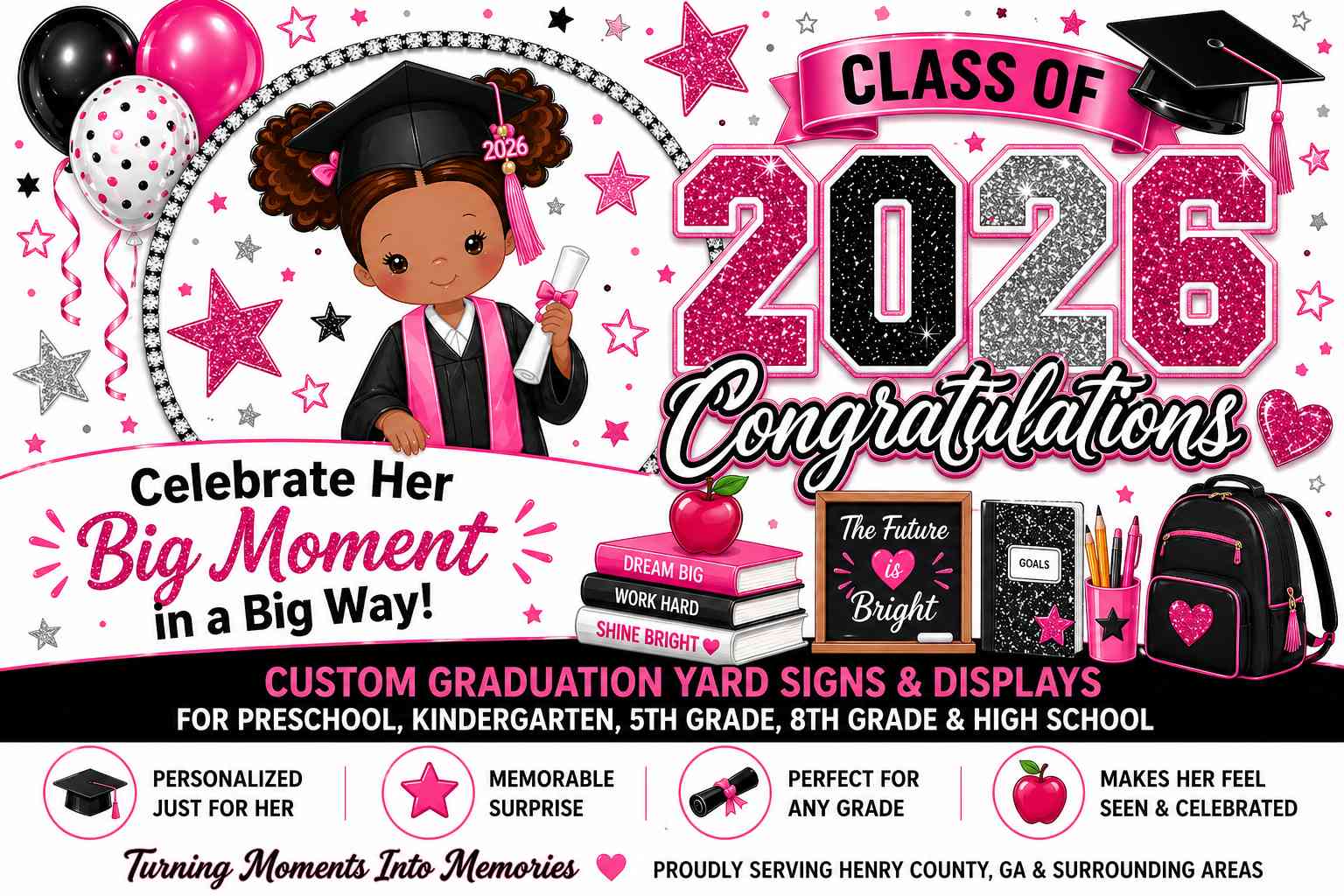 custom graduation yard sign class of 2026 for girls in Henry County GA personalized yard display with name and grade celebration